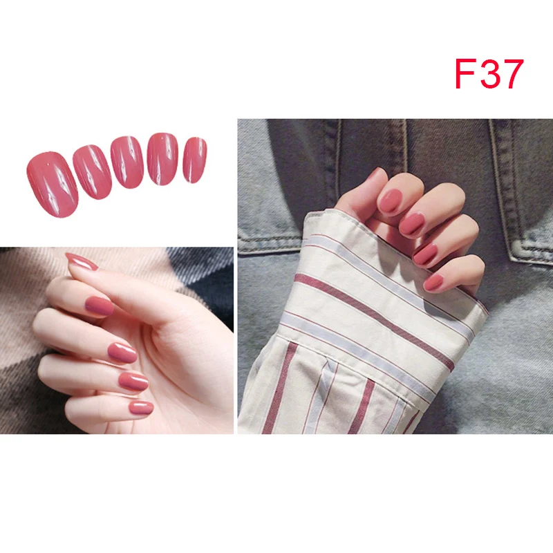 f37 Дамы девушки сплошной цвет поддельные ногти DIY набор наклеек на ногти стикер полоски 24 шт для свадебной вечеринки шопинг путешествия - Цвет: f37