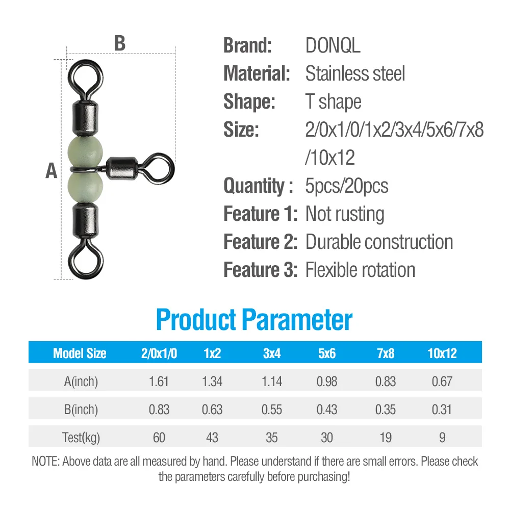 DONQL 5/20 шт. 3 Way T-shape форме, благодаря чему создается ощущение невесомости с рыболовные световой Роллинг баррель поворотное кольцо рыболовный крючок приманки соединительная линия с бисером для рыбалки