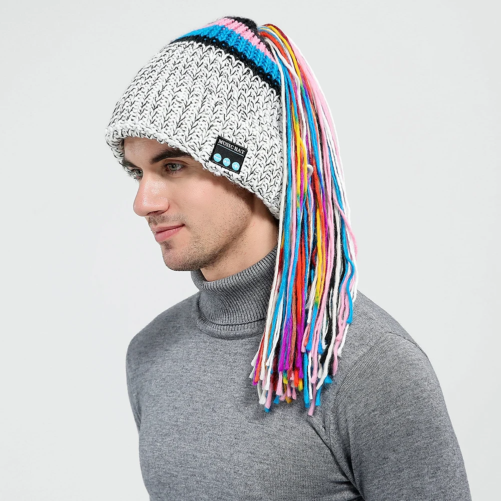 Беспроводной микрофон теплый USB Перезаряжаемый спортивный Смарт Зимний звонок универсальный модный Bluetooth шляпа Вязание музыка эластичный - Цвет: White