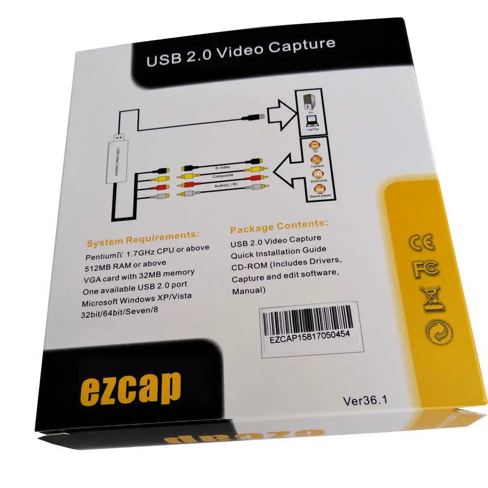 USB2.0 Analog to Digital Audio video Capture Converter old VHS VI8 Camcorder Converts Tapes into pc for windows 7 810