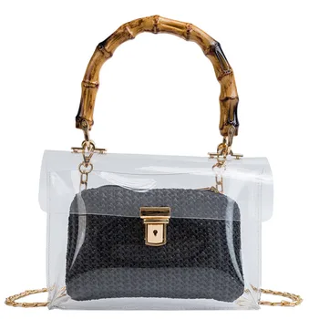 

2Pcs Fashion Straw Women Patchwork Pattern Type Weave Wood Chain Waterproof Bag Crossbody Bag Shoulder Bag 2019