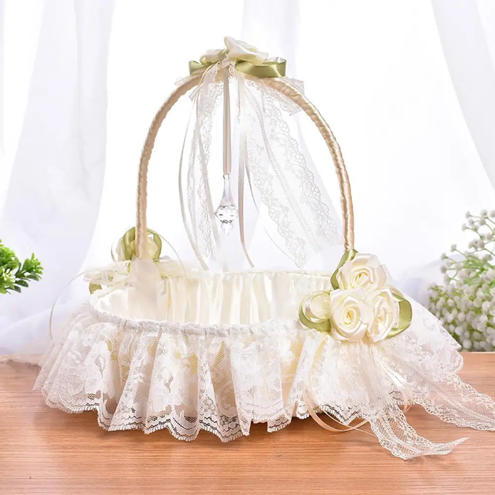 

GloryStar Lace Bamboo Weaving Flower Basket Wedding Decoration for Flower Girl