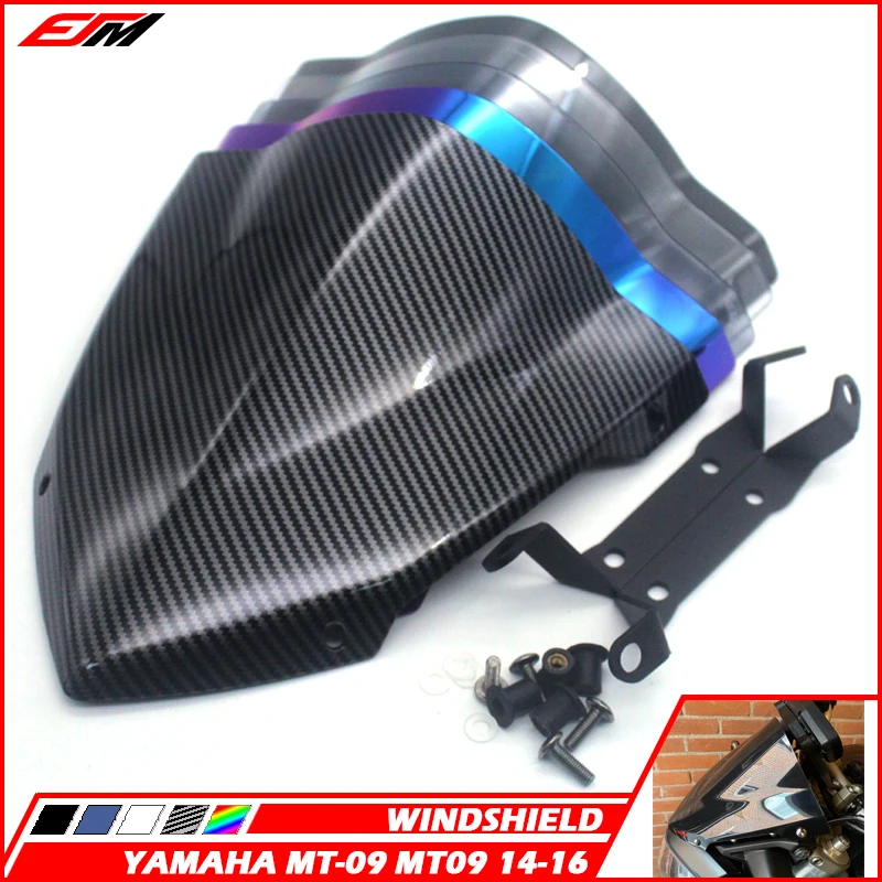 Smoke Windscreen For Yamaha MT-09 / FZ-09 2014-2016 – Pre-Drilled With Brackets, Reduces Wind Buffeting