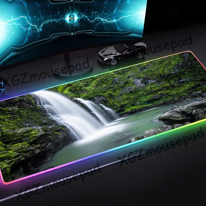 Коврик для мыши XGZ большой RGB с прозрачными краями водопад мох скала офиса