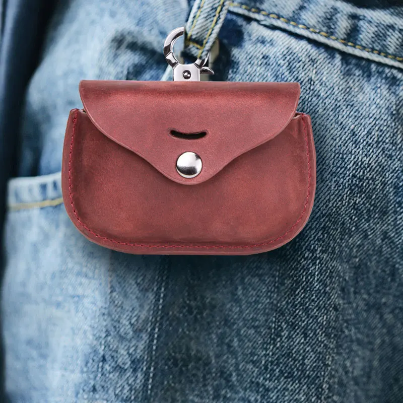 Funshion Lab red leather wireless earphone protective cover case For sony wf 1000xm3 with keychain Headphone cover