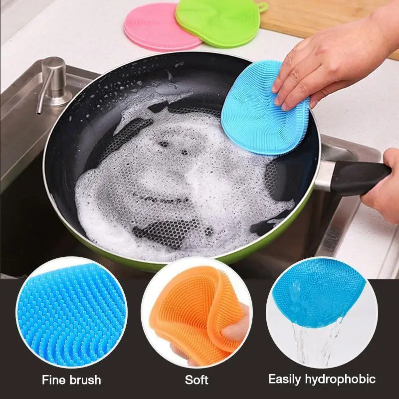 3Pcs Silicone Dish Washing Kitchen Accessories Brush Bowl Pot Pan Wash  Cleaning Brushes Cooking Tool Cleaner Sponges Scouring