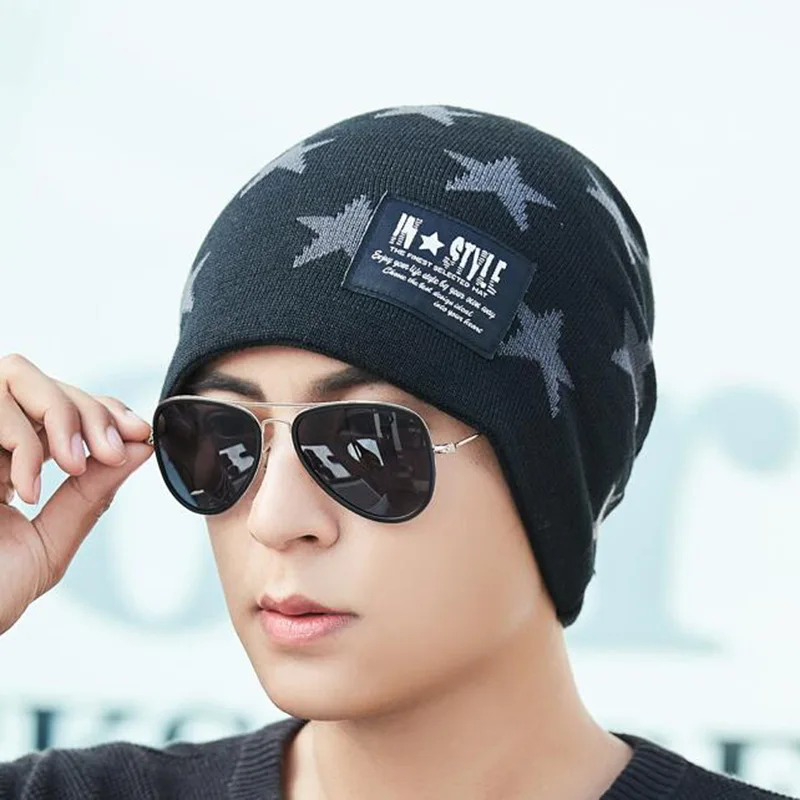 YOYOCORN For Men Women Skullies Beanies Hat Winter Beanies Men Scarf Knitted Hat Caps Mask Gorras Bonnet Warm Baggy Winter Hats - Color: only hat  black