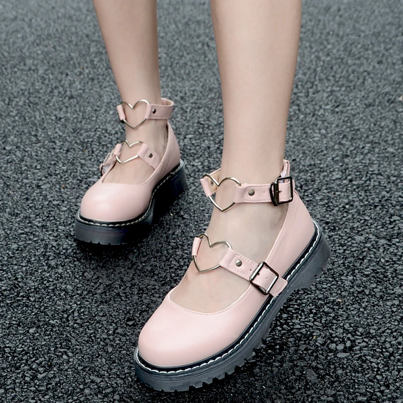 Обувь в стиле Лолиты; обувь для школьниц; школьная форма для японской средней школы; обувь из искусственной кожи с сердечками; 3 цвета