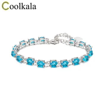 

Coolkala 925 sterling silver Net red and blue crystal bracelet style simple personality girl Mori bracelet best friend gift