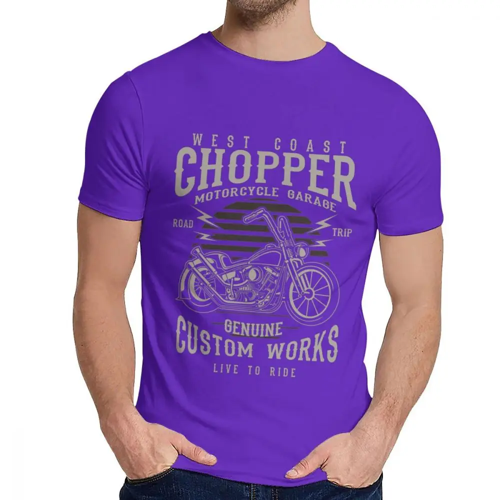 Мужские футболки Кафе Гонщик Футболка Мотоцикл Чоппер удобная мода Crewneck Винтажная Футболка - Цвет: Фиолетовый
