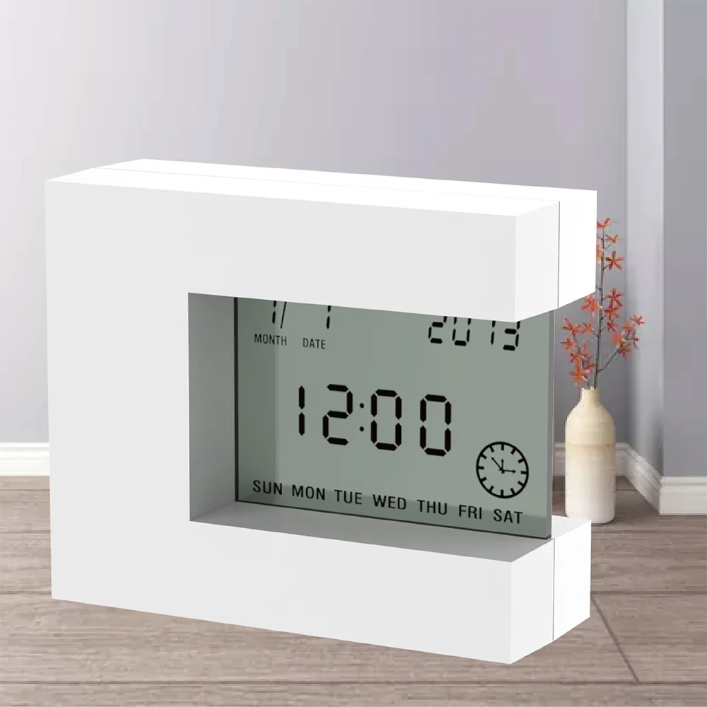 Electronic Clock Home Desk Decoration with Digital LCD Calendar Date Alarm Countdown Timer Temperature Battery Operated Square