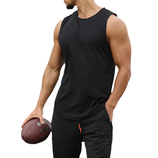 Men Sports Tank Top Summer Breathable Sleeveless Round Neck Solid Color Tops Running Fitness Tops for Men Clothing 4
