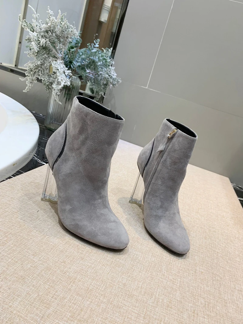 Hot Women Ankle boots Suede Winter Autumn Fashion Lady Transparent High Heels Pumps Women Botas Shoes Mujer Zapatos