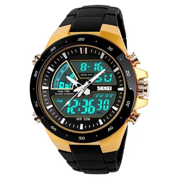 

Male Men Boy Student Wristwatch Dual Display Waterproof Multi Function LED Sports Watch Alarm Gold reloj inteligente mujer Clock
