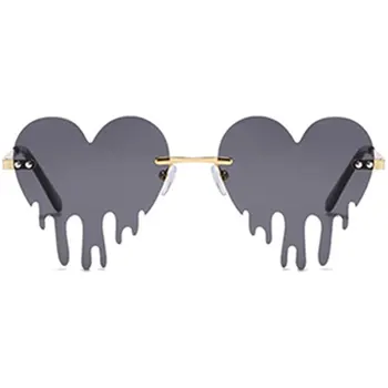Metalowa ramka moda miłość serce okulary przeciwsłoneczne bezramkowe kobiety łzy kształt Steampunk okulary unikalne Vintage okulary UV400 kierowcy tanie i dobre opinie Tirol CN (pochodzenie) Mężczyźni Unisex PC and metal 139mm 57mm 145mm 55mm
