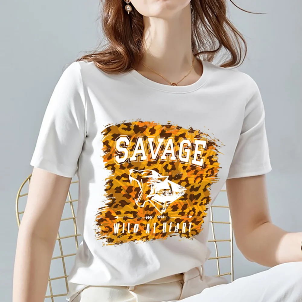 

Women's Fashion Print T-shirt Personality Tiger and Leopard Print Ladies Top T-shirt Casual White Short Sleeve Comfortable Top
