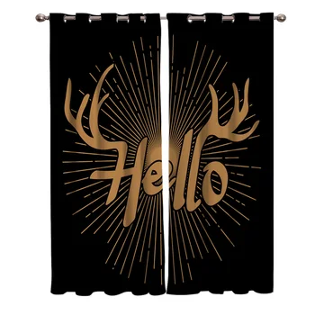 

Christmas - Themed Antler Hello Black Background Design Blackout Window Curtains Living Room Curtain Kitchen Blackout Curtains