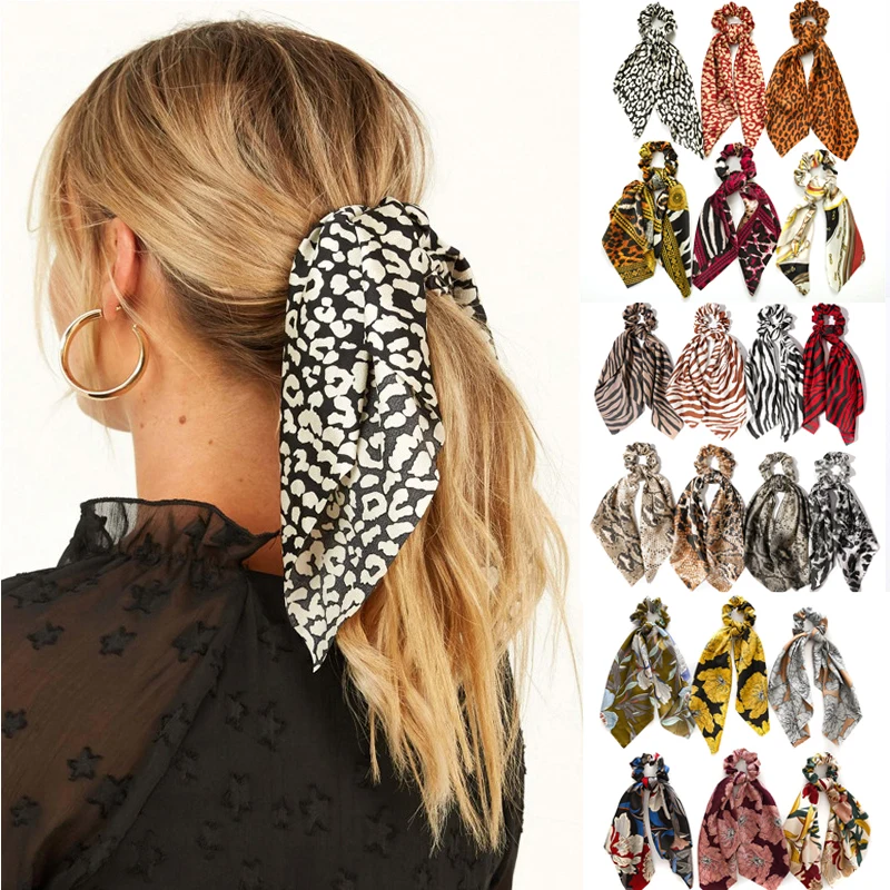 GirlsFashionHairScarfScrunchieLeopardPrintHairBowHairTies