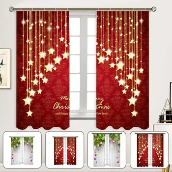 

2PCS Digital Printing Christmas Curtains Polyester Fiber Curtain Door Curtain For Living Room And Bedroom Christmas Party