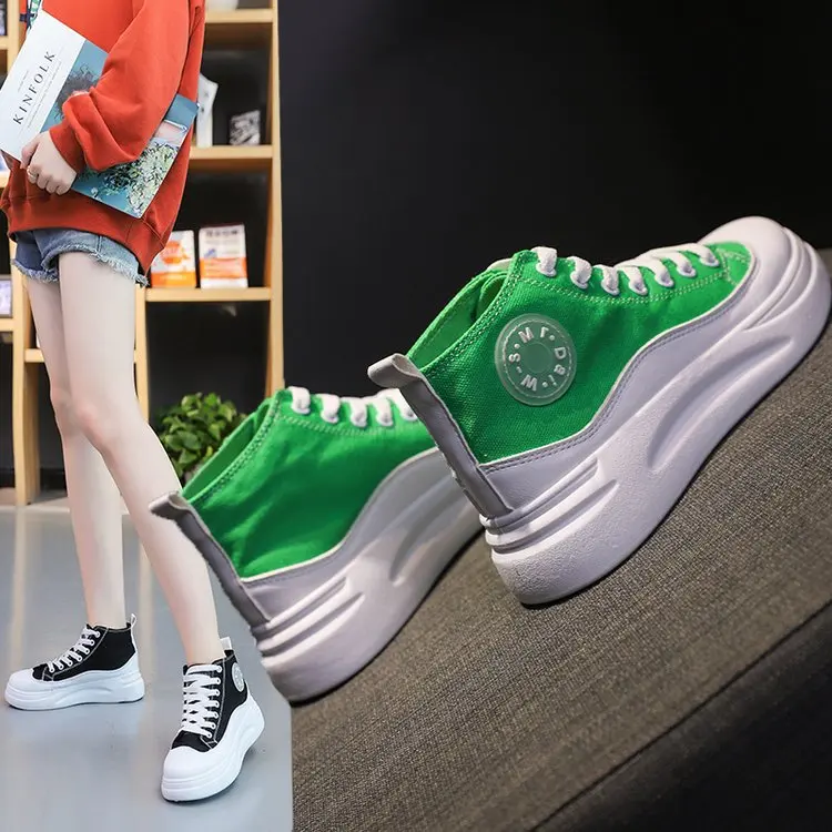 

WOMEN'S Shoes 2019 New Style Autumn Shoes INS Trendy Shoes Korean-style Versatile Platform Thick Bottomed Hight-top Canvas Shoes