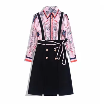 

Spring 2020 for European and American women's wear Printed shirt with long sleeves and lapel Halter skirt Fashion suits