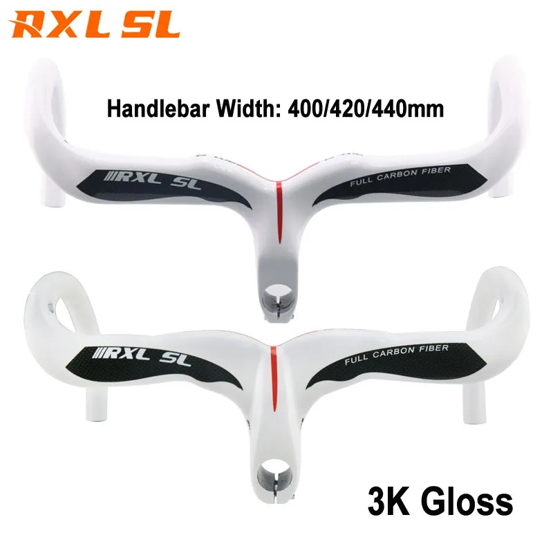 RXL SL Carbon Integrated handlebar Bicycle Handlebars With Stem Road Handlebar Road Bike 28.6mm 3K Glossy White Cycling Bent Bar