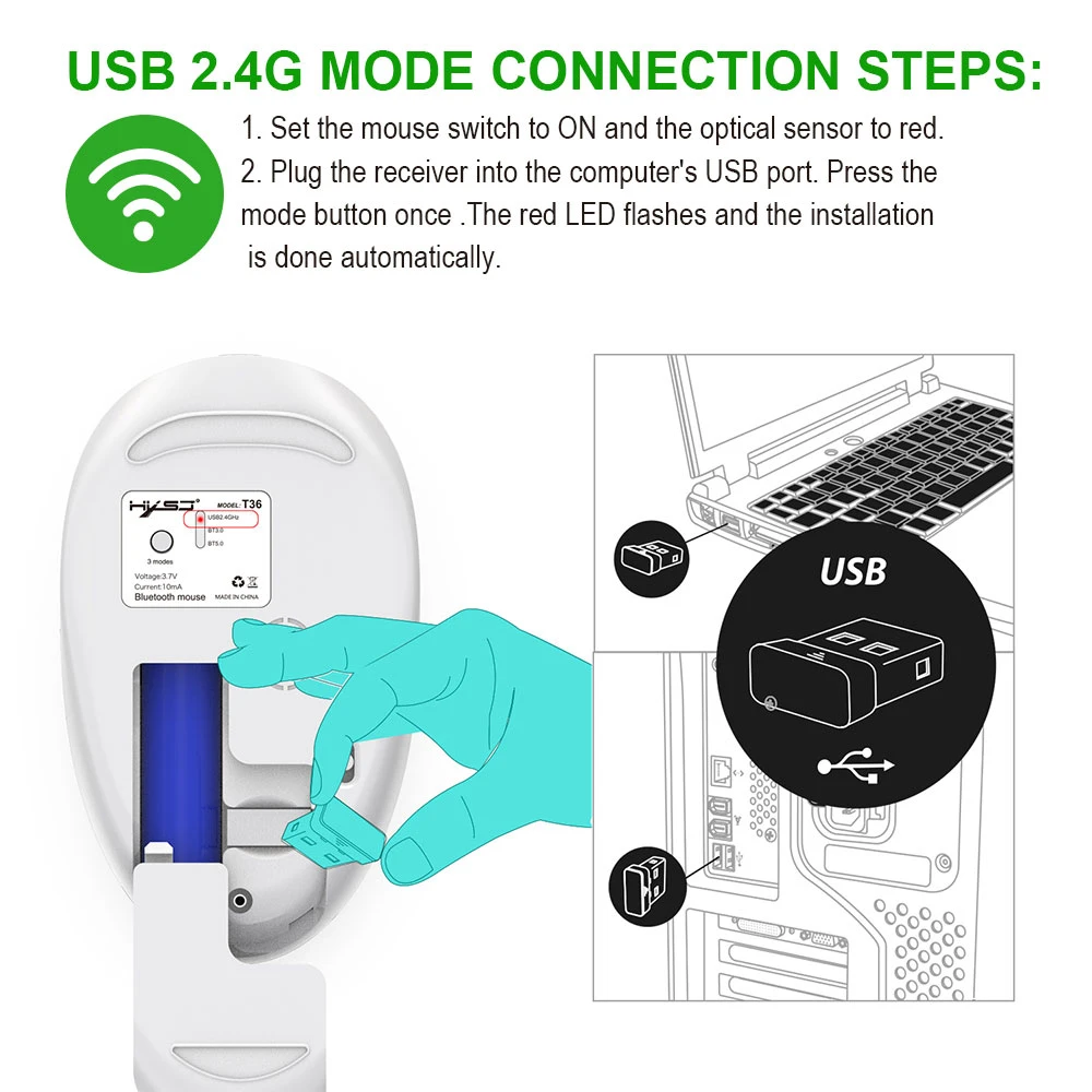 Мышь Компьютерная VicTsing XY881 2 4 ГГц Bluetooth 5 0/3 0 1600DPI|Мыши| |