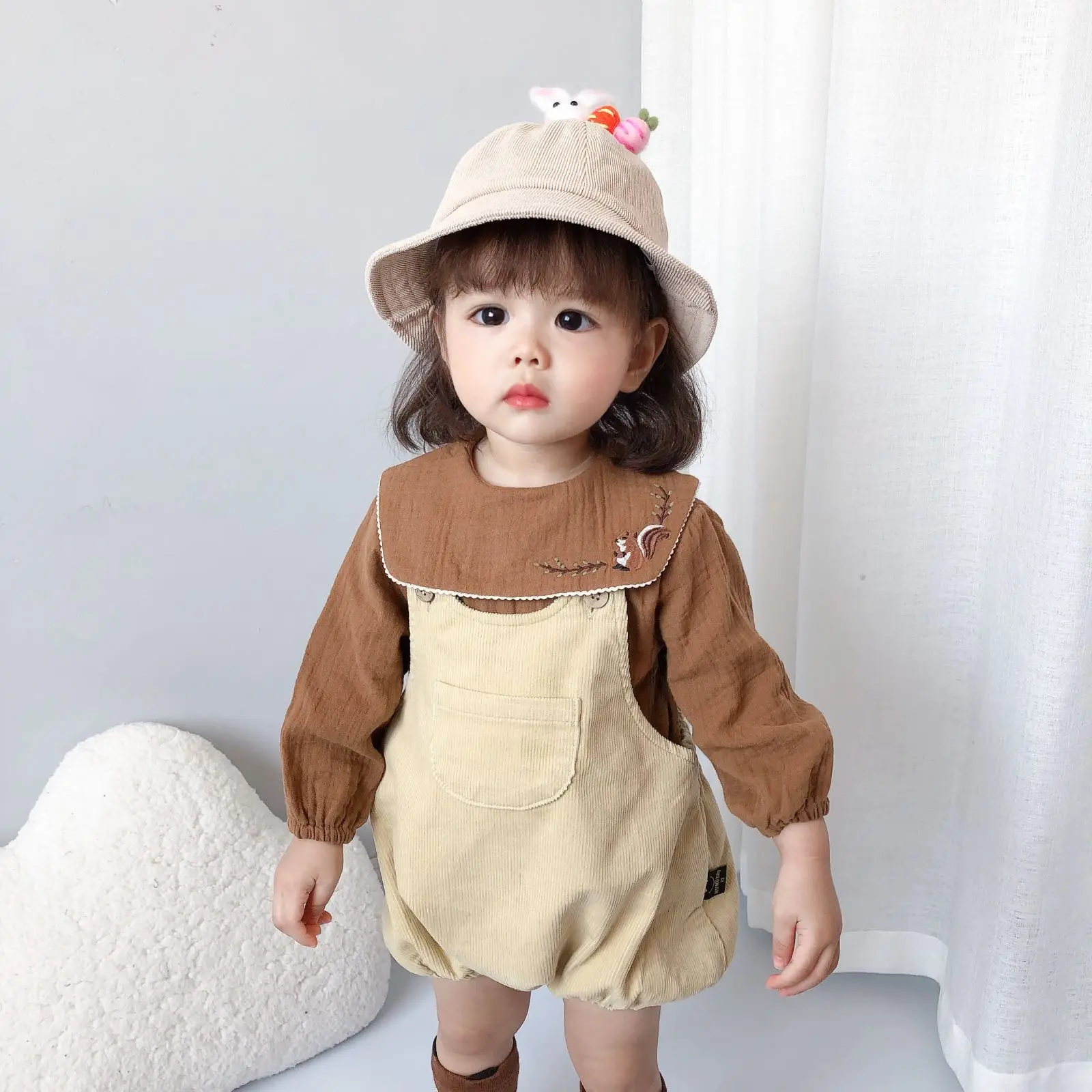 Manga Longa Bordado Bodysuit E Toddler Corduroy