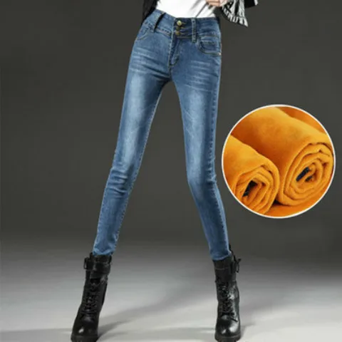 Зимние джинсы женская теплая флисовая утепленная джинсовая брюки джинсы с высокой талией женские узкие джинсы vaqueeros Mujer - Цвет: Light blue velvet
