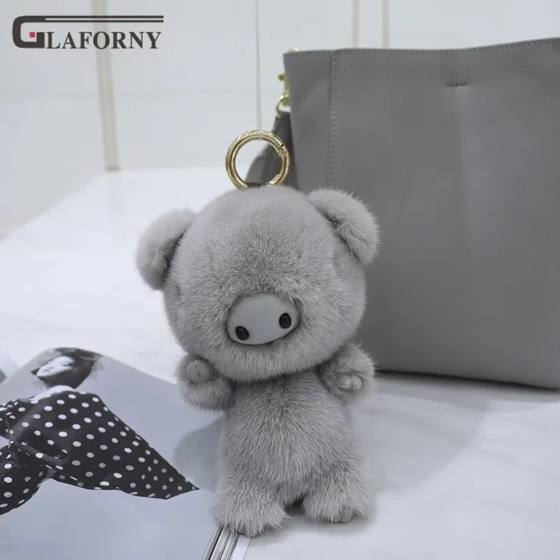

2019 Glaforny genuine Korean mink hair cute piglet angel little pig pendant fur ornament bag keychain car key chain key ring