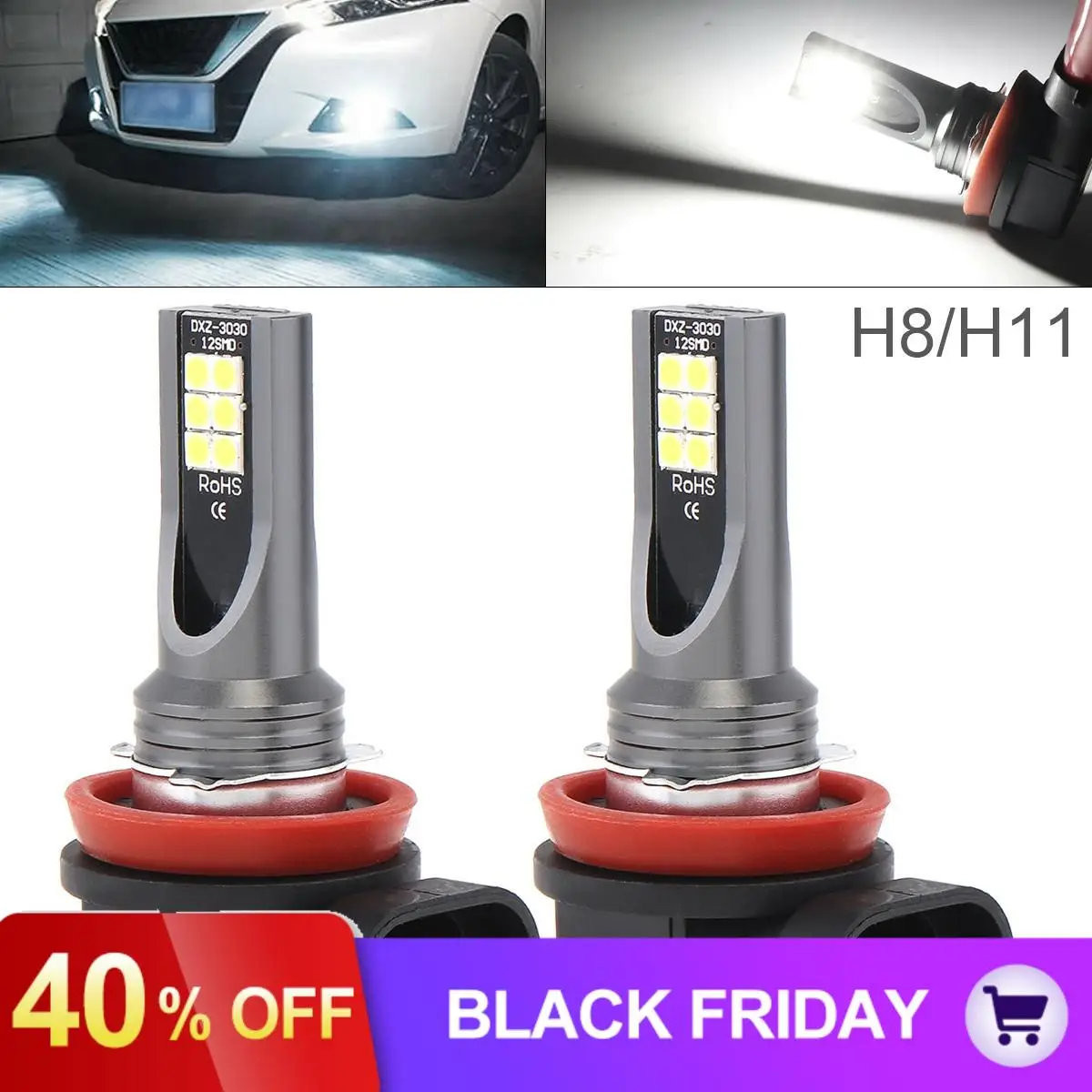 2 шт. 12V H8 H11 3030 SMD светодиодный Противотуманные фары Дневные Фары Светильник s 800LM 6500 K-7500 K белый, вождения, бега, противотуманные фары Дневные Фары Лампы авто светильник лампочка