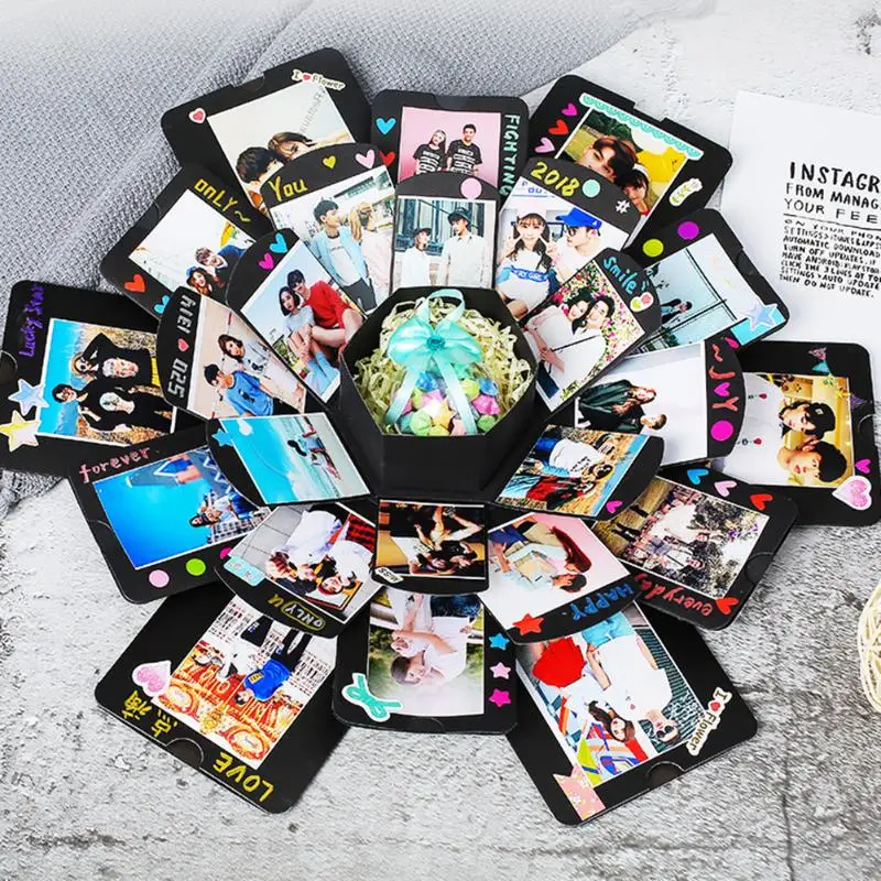 

DIY Photos Explosion Box Handmade Scrapbook Photo Album Manual Birthday Wedding Gift Box for Valentine Day Gift Boxes