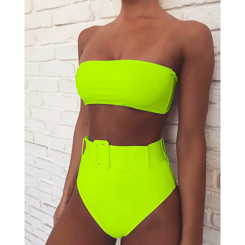 

Women Bandeau High Waist Bikinis Sexy Halter Swimwear Summer Bikini Set Padded Two Piece Swimsuit Beach Bathing Suit