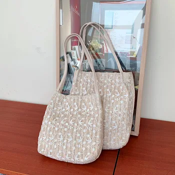 

Girls Braid Straw Lace Cover Handbag Female Sweet Cute Summer Beach Travel Woven Rattan Bali Shabby Chic Bucket Messenger Bag