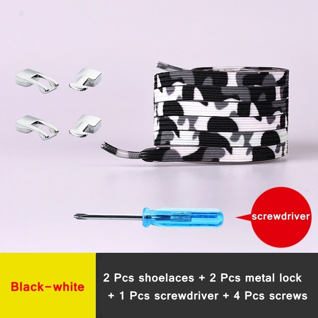 New Elastic Shoe Laces Fashion Metal Cross lock No Tie Shoelaces Suitable for all kinds of shoes child Adult flat Lazy Lace Black-white
