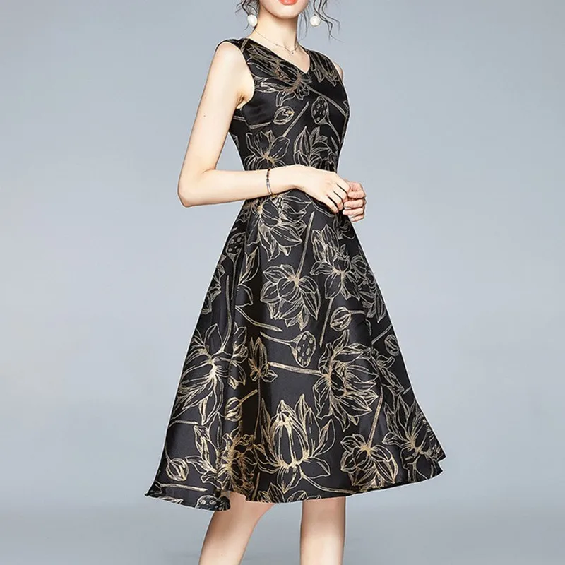 New 2022 Summer Fit And Flare Embroidery Jacquard Dress Women Elegant