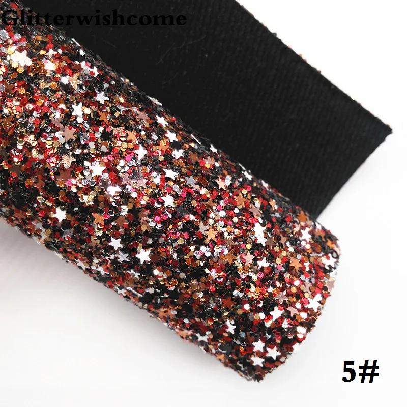 Glitterwishcome 21X29 см А4 Размер синтетическая кожа, плотная блестящая кожа со звездами, блестящая ткань винил для бантов, GM035A - Цвет: 5