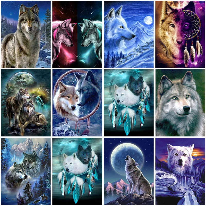 Diamond Painting Embroidery Mosaic Wolf Cross-Stitch Home-Decor Diy 5d Round Full Animal