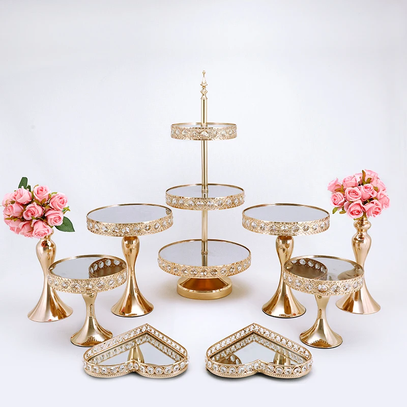 Golden mirror Cake Stand Set gold Metal Cupcake Stand decorations Dessert Pedestal Party Display cake tray 1-12pcs