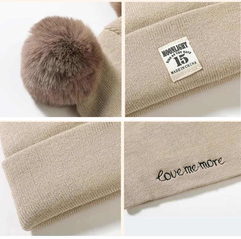 Зимняя детская шапка, шарф, комплект для малышей, теплая вязаная шапка в рубчик с помпонами, комплект из 2 предметов, для детей, для девочек и мальчиков, защита ушей, шапка, кольцо, шарфы
