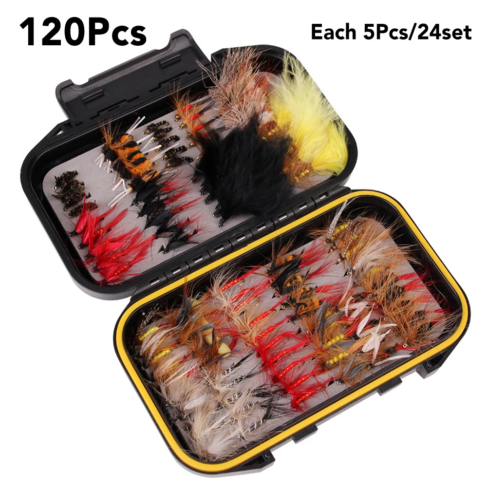 

40/72/100/120pcsFly Fishing Flies Trout Lures Flies Dry/Wet Flies Nymphs Ice Fishing Lures Artificial Bait with Waterproof Pesca