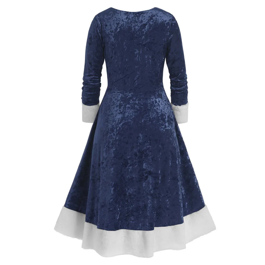 Feitong Dress Women Vestidos Christmas Patchwork Bandage Long Sleeve Sashes Asymmetric O-Neck Festival Dress платье женское