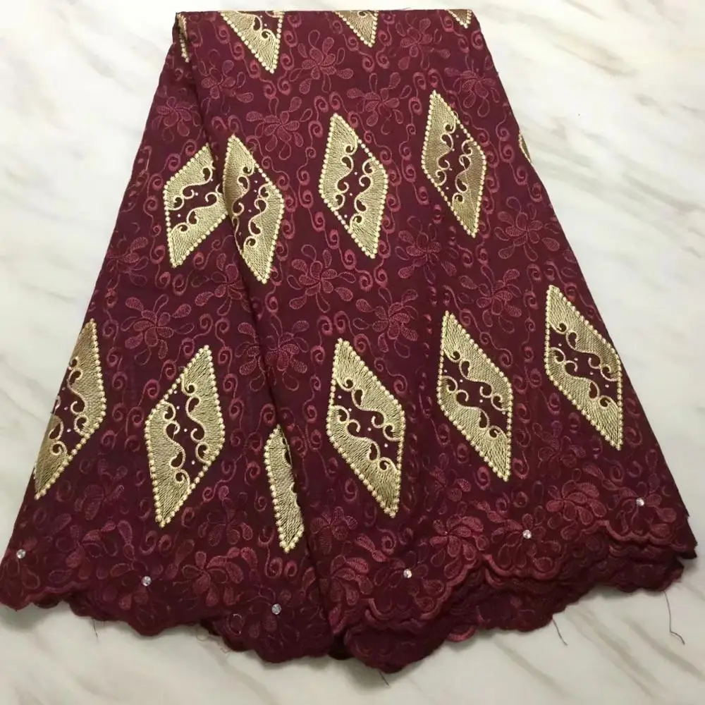 

swiss voile lace in switzerland with stone red african lace fabric 5yards nigerian lace fabrics cotton fabric for dress PL-E175