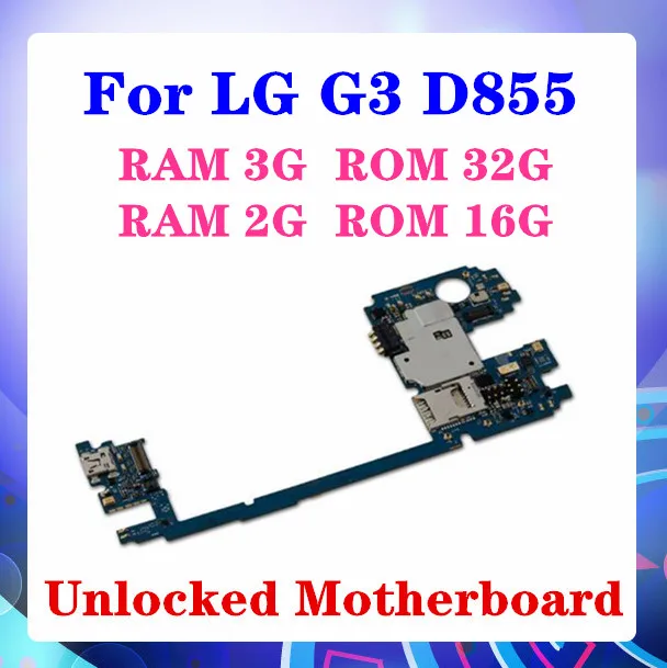 100% оригинал ed для LG G3 D855 RAM 2G/3GLogic доски материнская плата с системой Android 16 Гб/32