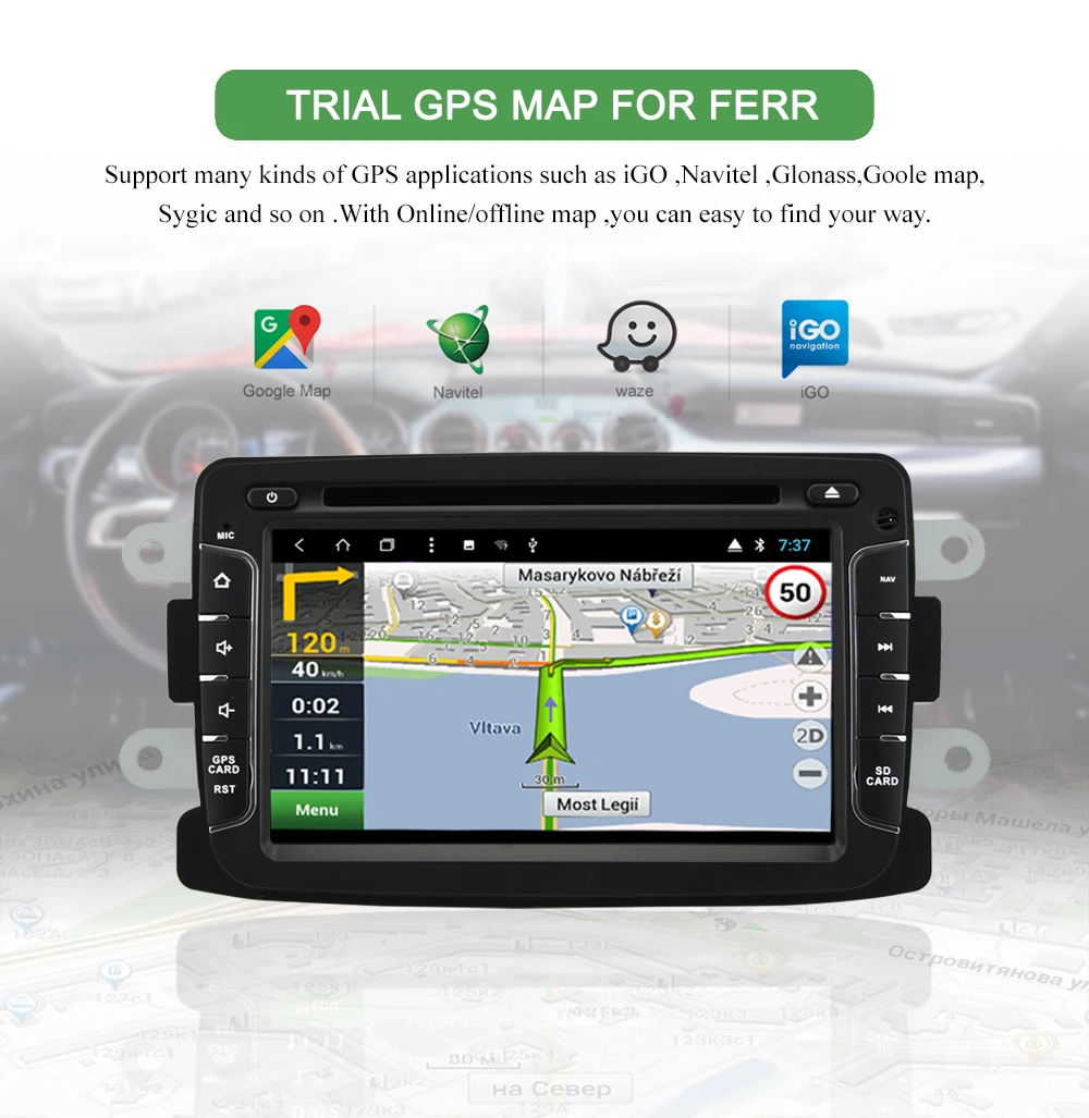 Perfect Bonroad 7" Android 9.  GPS Navigation Radio Car DVD Player For Renault Dacia  Duster Logan Sandero Stereo Car Multimedia Player 8