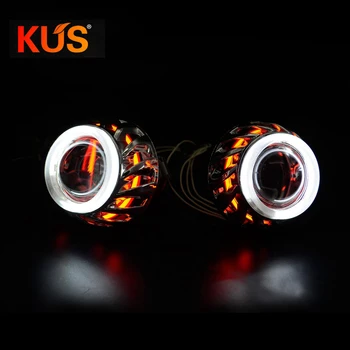 

2.0inch mini h1 motorcycle bixenon projector lens dual led angel DRL white red DRL funtion retrofit for h1 h4 h7 bulb model car