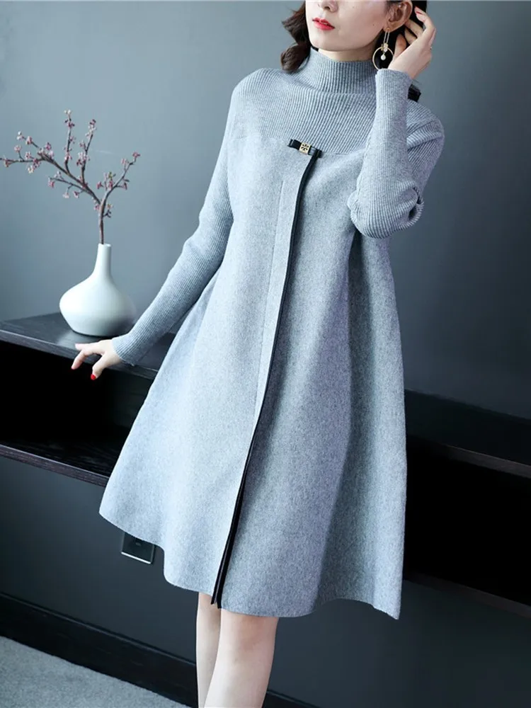 

2021 New One Piece Pullover Autumn And Winter New Korean Women's Long Section Lazy Wind Lady Loose Long-Sleeved Sweater Dress