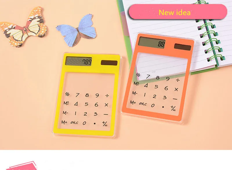 Useful Calculator LCD 8 Digit withTouch Screen Ultra slim Transparent Solar Stationery Clear Scientific Office