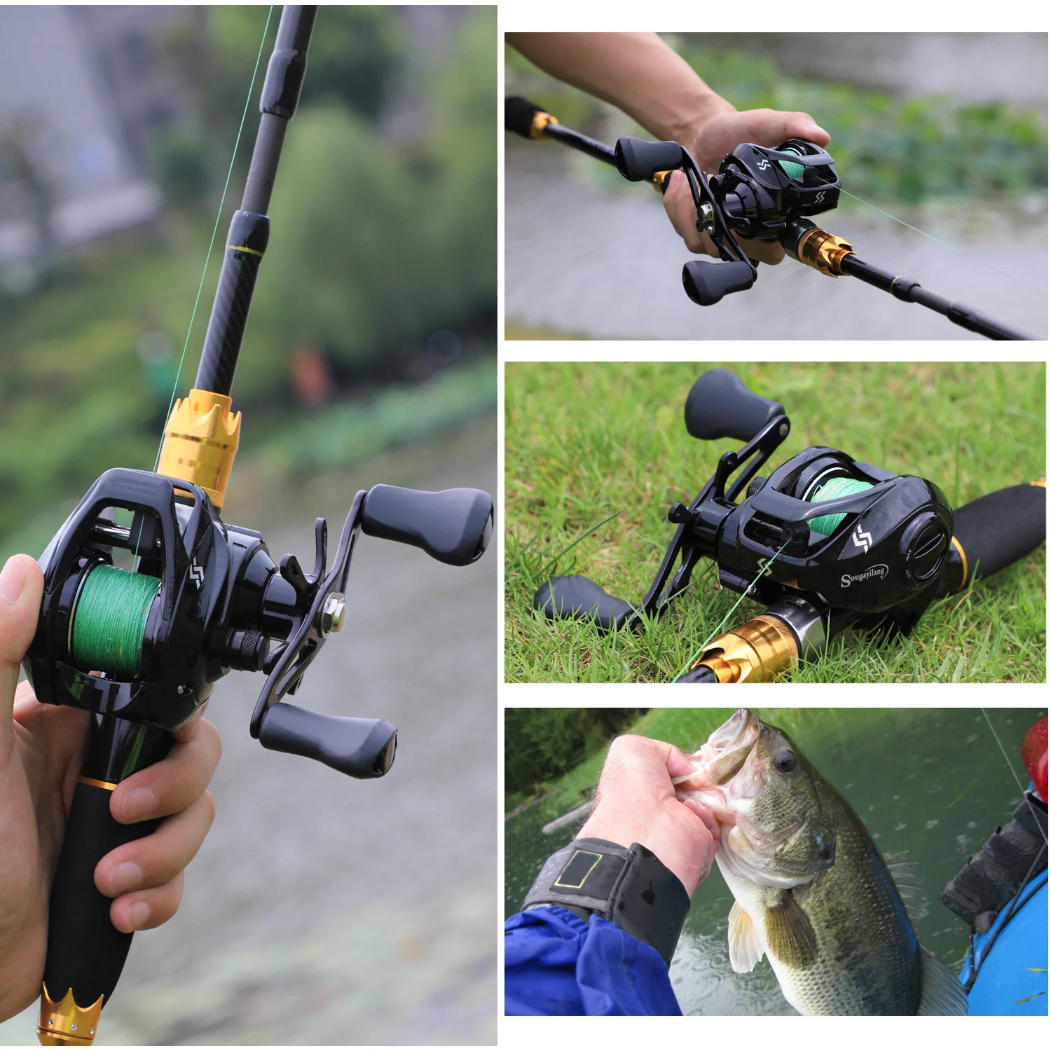 Sougayilang Fishing Rod Combo 1.8m 2.1m Portable 4 Sections Carbon Rod and 12+1BB Baitcasting Reel Fishing Wheels Set Pesca