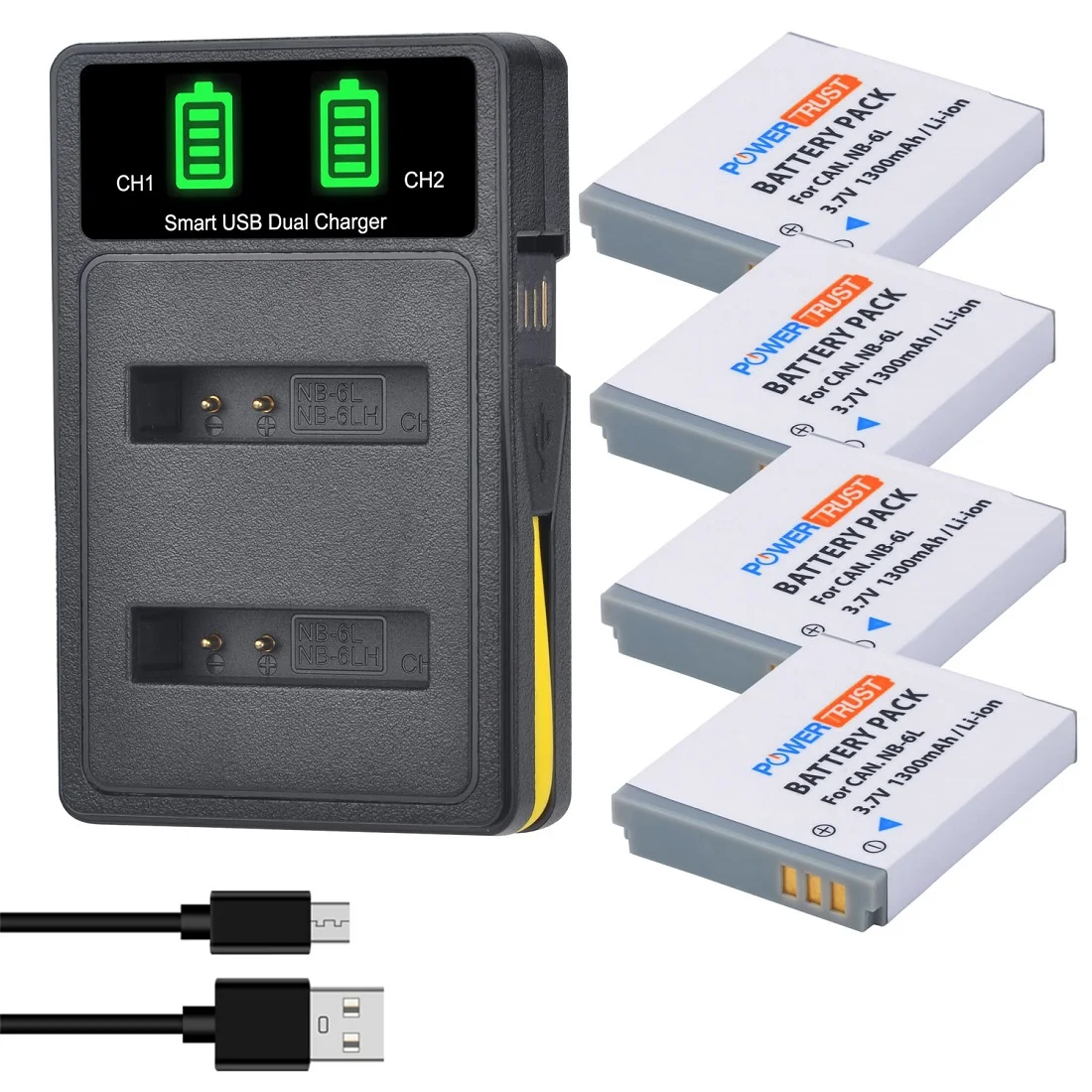 Batteria Nb-6Lh/Nb-6L E Caricatore Doppio Usb Per Canon Powershot Sx540/Sx530/Sx520/Sx500 Hs, Sx170 Is,Sx710/Sx610/Sx600 Hs,S120,D30